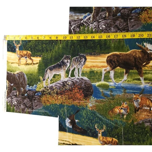 Bringing Nature Home Scenic Wildlife Fabric Panel Wolves Bears Foxes Moose - Picture 12 of 14
